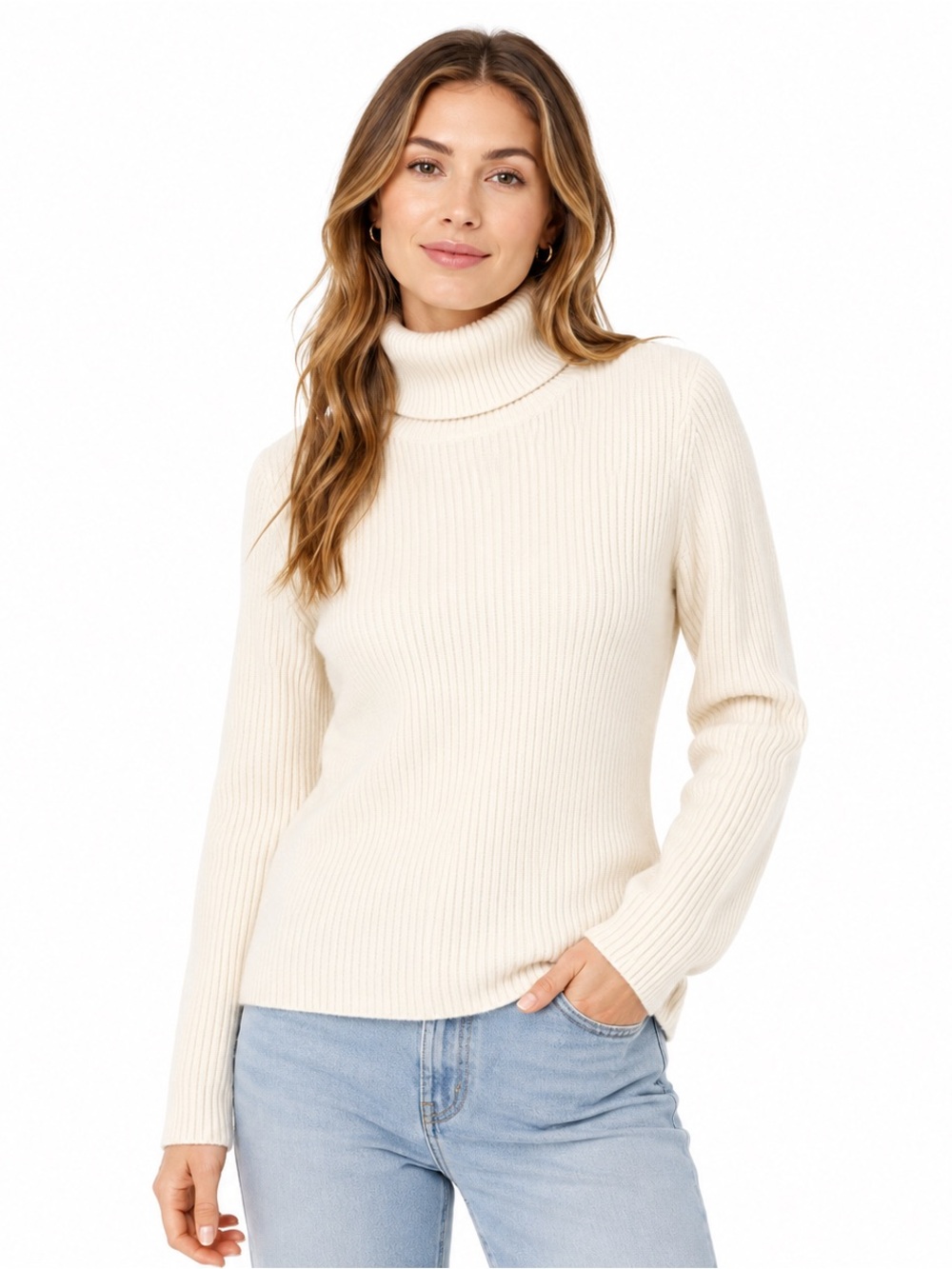 Bloomingdales Cream Cashmere Turtleneck Sweater PL 100% cashmere